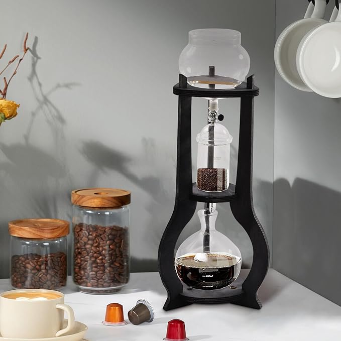 Xuthusman 600ml Durable Glass Iced Coffee Cold Brew Pot Coffee Filter Drip Tower Coffee Maker Coffee Filter Pot 6-8 Cup (Gray)