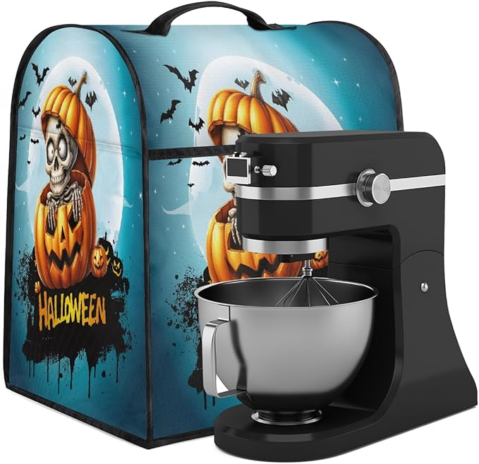 cfpolar Kitchen Aid Mixer Cover Compatible with 6-8 Quarts Skull Halloween Pumpkin Stand Mixer Cover Kitchen Aid Mixers Accessories Appliance Organizer Bag Dust Covers with Zipper Pocket