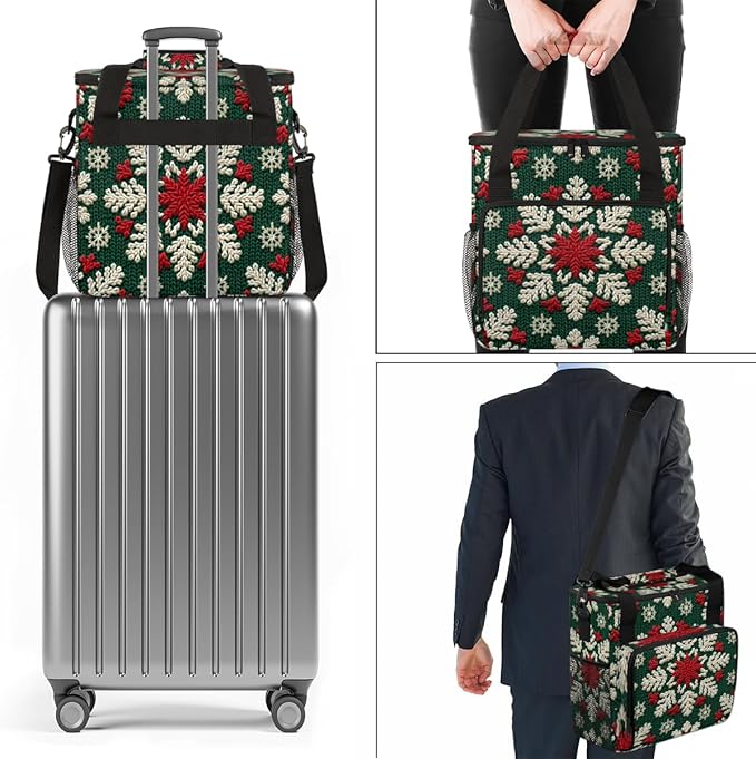 Christmas Snowflakes Coffee Maker Carrying Bag Abstract Snowflakes Travel Storage Bag Compatible with K-Mini or K-Mini Plus Single Serve Coffee Brewer Carrying Case with Pockets &amp Shoulder Strap