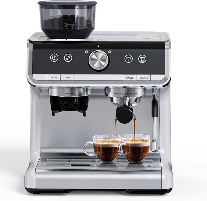 Espresso Machine with Grinder &amp Milk Frother 20 Bar Espresso Coffee Maker 2.8L Removable Water Tank 1450W Semi-Automatic Espresso/Latte/Cappuccino Machines for Home Barista Office