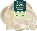 BOSNAL 10 inch &amp 7 inch Round Plates 10 inch Oval Plates 16 oz Bowls &amp 8 oz Cups with Lids &amp Cutlery – 100% Plant-Based Bagasse Eco-Friendly Compostable Microwave Safe Durable Dinner
