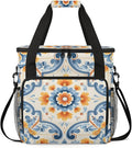Floral Theme Coffee Maker Travel Bag for Keurig K-Mini/K-Mini Plus Insulated Waterproof Tote with Pockets for K-Cup Portable Single-Serve Brewer Case