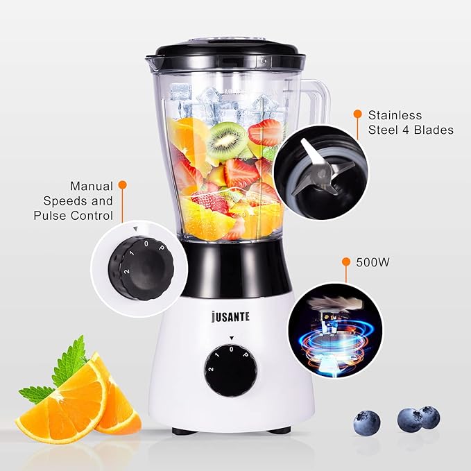 Blender for Smoothies Small Blender with 500W Motor for Milkshake Desserts Nut Butter Cocktails Sauces (White)
