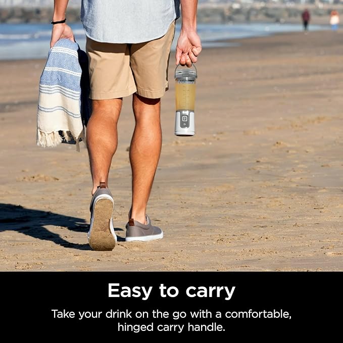 Ninja Blast 16 oz. Personal Portable Blender with Leak Proof Lid and Easy Sip Spout Perfect for Smoothies Cordless USB-C Rechargeable Dishwasher Safe Parts (Renewed) (White)