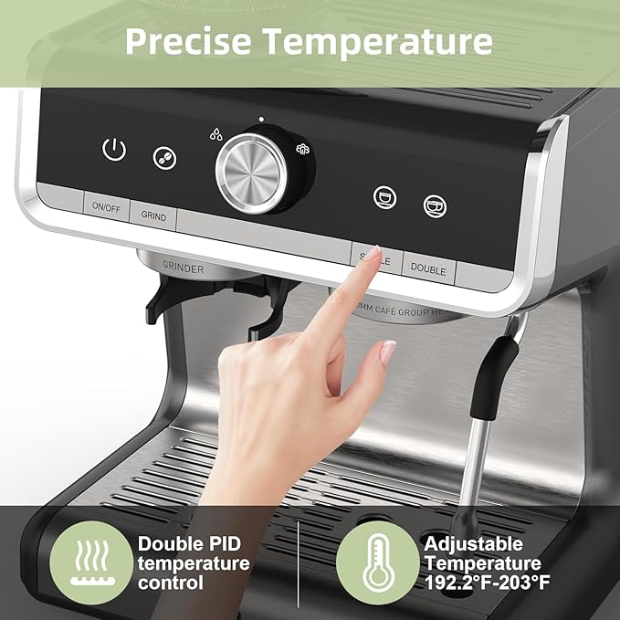 Garvee Espresso Machine With Grinder 20 Bar Professional Coffee Maker With Milk Frother Steam Wand for Cappuccino Latte Macchiato 95 oz Removable Water Tank Smart PID Temperature Control