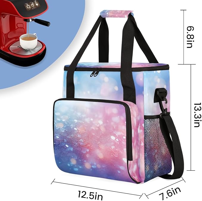 Glitter Coffee Maker Carrying Bag Steel Blue Portable Travel Storage Tote Bag Compatible with K-Mini or K-Mini Plus Single Serve Coffee Brewer Carrying Case with Multiple Pockets &amp Shoulder Stra