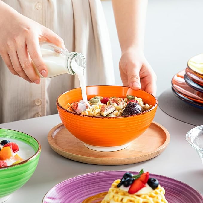 vancasso Bonita Dinnerware Sets 24 Pieces Multicolor Stoneware Dinner Set for 6 Handpainted Spirals Pattern Ceramic Plates and Bowls Sets Kitchen Plate Set