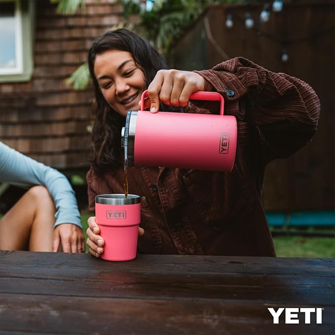 YETI Rambler 34 oz. French Press Coffee Maker (1) 16 oz Travel Bottle Stainless Steel Tropical Pink