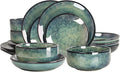 Ceramic Dinnerware (16 pcs) Serve 4 people Plates and Bowls Sets Reactive Glaze Dishes Set Chip Resistant and Scratch Resistant Dishwasher Microwave Safe Suitable for dinner parties