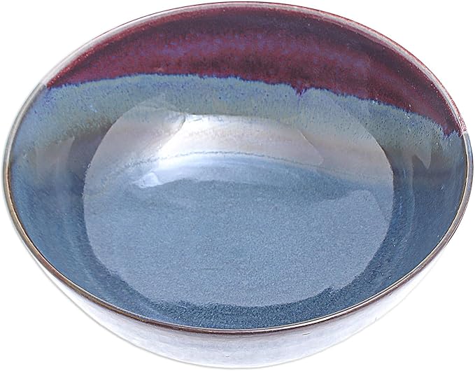 NOVICA Blue Red Ceramic Bowls Dinnerware Set From Thailand 'Happy Harvest'