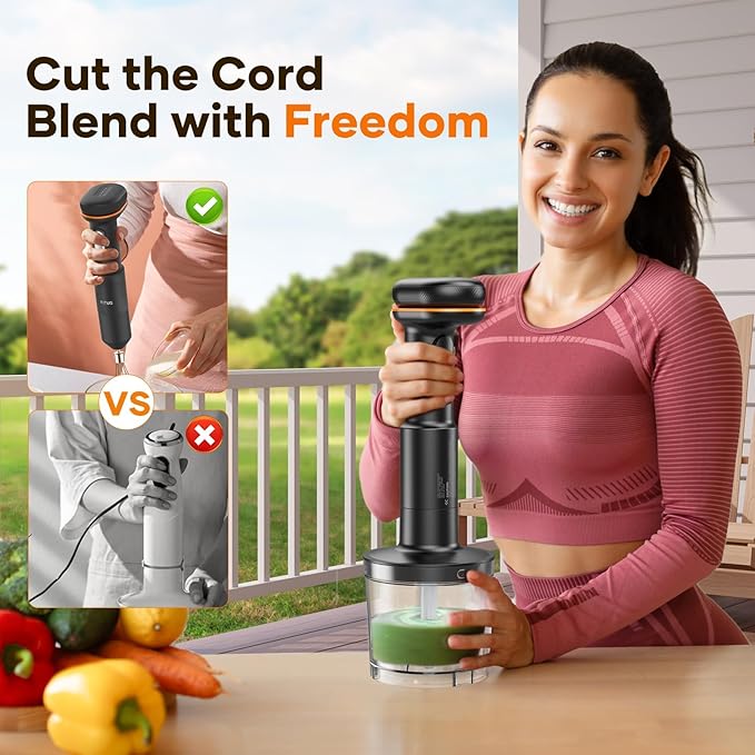 Cordless Stick Immersion Blender 5-in-1 Ritus 13000RPM Soup Blender Rechargeable Handheld Mixer For Baby Food &amp Smoothies Variable Speed Dishwasher-Safe Mixing Beaker Chopper Whisk Milk Frot