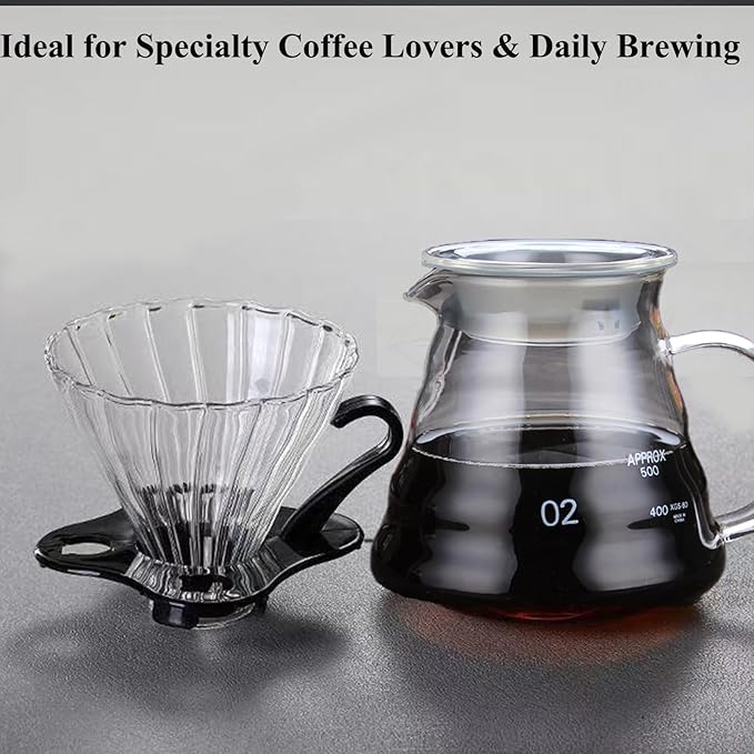 Pour Over Coffee Maker20 oz Borosilicate Glass Coffee Carafe Plastic Collar Coffee Maker Carafe 600 ml Clearfor Home Café Restaurant and Camping
