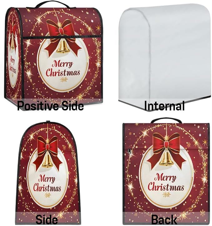 cfpolar Kitchen Aid Mixer Cover Compatible with 6-8 Quarts Xmas Christmas Bells Stand Mixer Cover Kitchen Aid Mixers Accessories Appliance Organizer Bag Dust Covers with Zipper Pocket