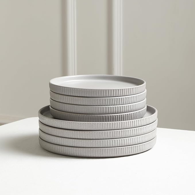 Stone Lain Haven Stoneware 24-Piece Dinnerware Set Grey - Plates and Bowls Sets for 8 Elegant Dish Set Includes Dinner Plates Salad Plates Cereal Bowls Microwave &amp Dishwasher Safe