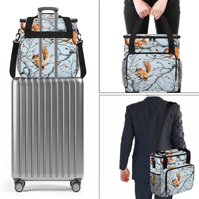 Cute Animal Squirrel Coffee Maker Carring Bag Large Insulated Storage Organizer Case Tote Bags with Shoulder Strap for Travel Work Picnic