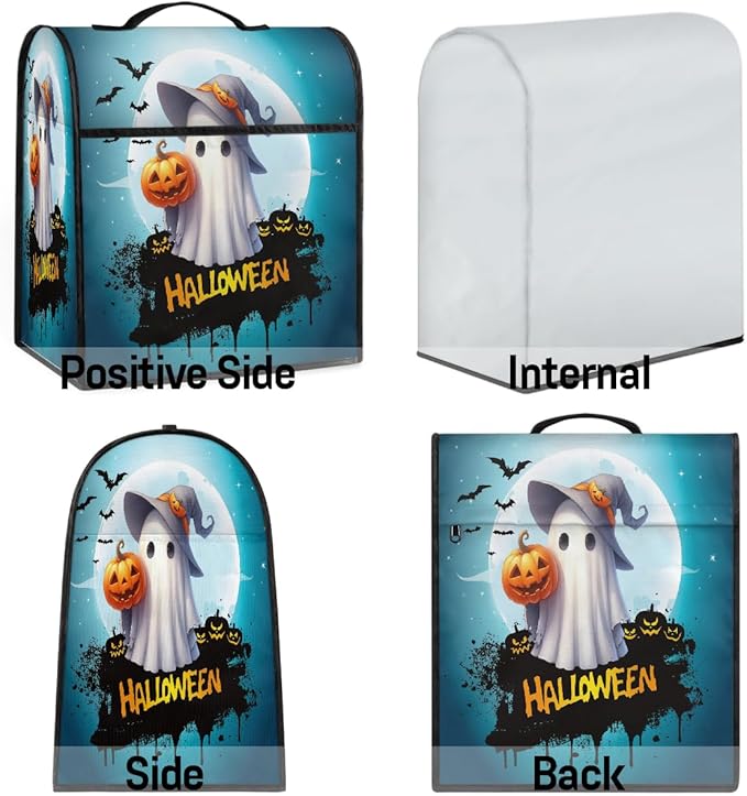 cfpolar Kitchen Aid Mixer Cover Compatible with 6-8 Quarts Halloween Bat Pumpkin Ghosts Stand Mixer Cover Kitchen Aid Mixers Accessories Appliance Organizer Bag Dust Covers with Zipper Pocket