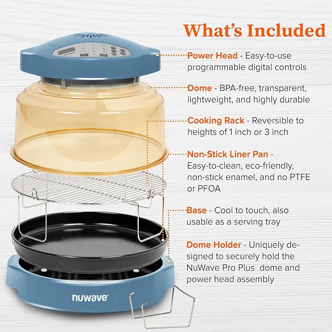 Nuwave Oven Pro Plus Air Fryer Infra-Red Countertop 2025 Advanced Convection No Defrosting or Preheating Cook Fresh or Frozen Durable Power Dome 100 Presets &amp 50 Memory PFAS Free Cozy Blue