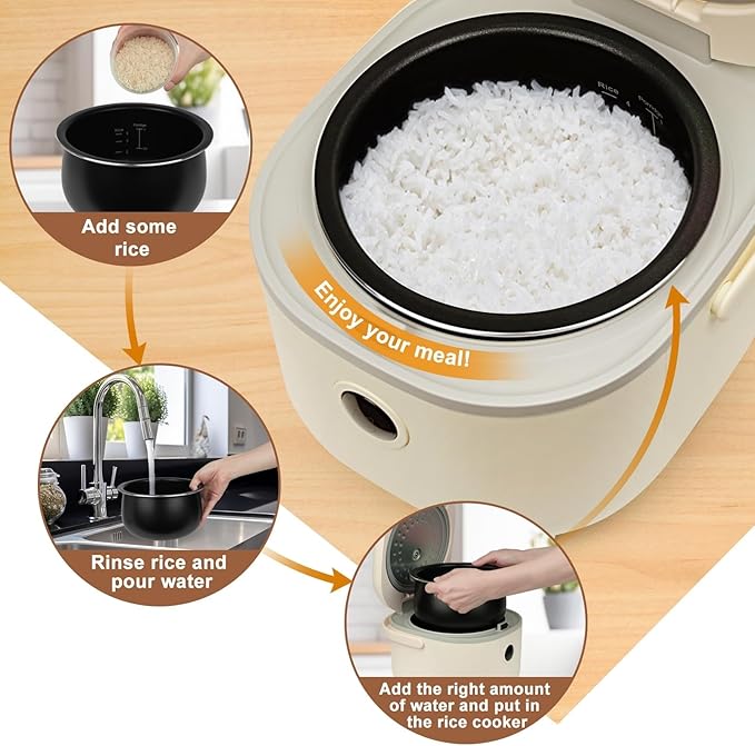 with Steamer and 6 Rice Cooking Functions Multifunctional 3.5 Cups(Uncooked) Rice Cooker for 2-3 People - Perfect for White/Brown Rice Porridge and Soup(3L)