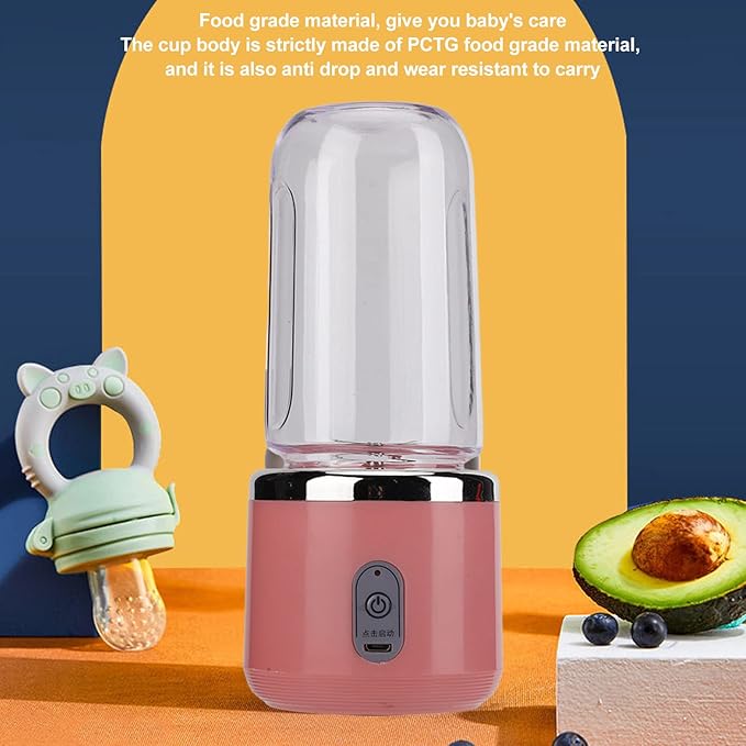 Pilipane 1200mAh USB Rechargeable Portable Blender Pink with 6 Blades 300ml Capacity