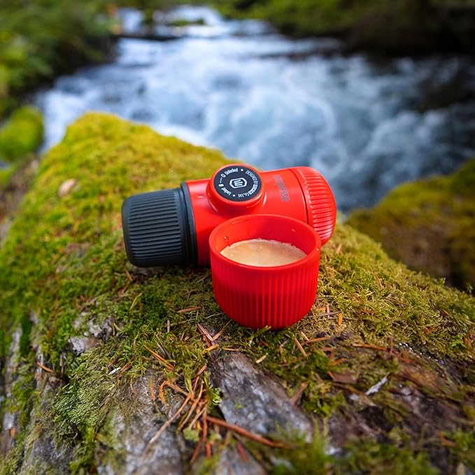 WACACO Nanopresso Portable Espresso Maker Bundled with Protective Case Upgrade Version of Minipresso Mini Travel Coffee Machine Perfect for Camping Travel and Office (New Elements Lava Red)