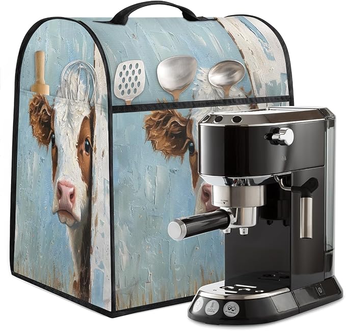 Kitchen Aid Mixer Cover Oil Painting Funny Cows Stand Mixer Cover Compatible with 6-8 Quarts Stand Mixers Dust Covers with Zipper Pocket Foldable Washable Kitchen Aid Organizer Bag