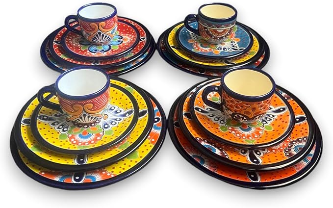 Vibrant 4-Piece Talavera Dinnerware Set | Colorful Mexican Handcrafted Plates (Seats 1)