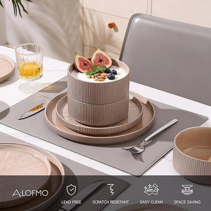 Dinnerware Sets Ceramic Plates and Bowls Set 24 Piece Dinnerware for 8 Chip Resistant Stoneware Dishwasher and Microwave Safe-orange