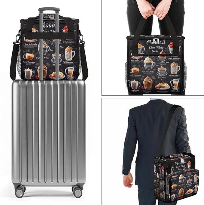 Drinks Themed Coffee Maker Carrying Bag Compatible with K-Mini or K-Mini Plus Portable Single Cup Coffee Maker Case with Pockets for K Cup Pods
