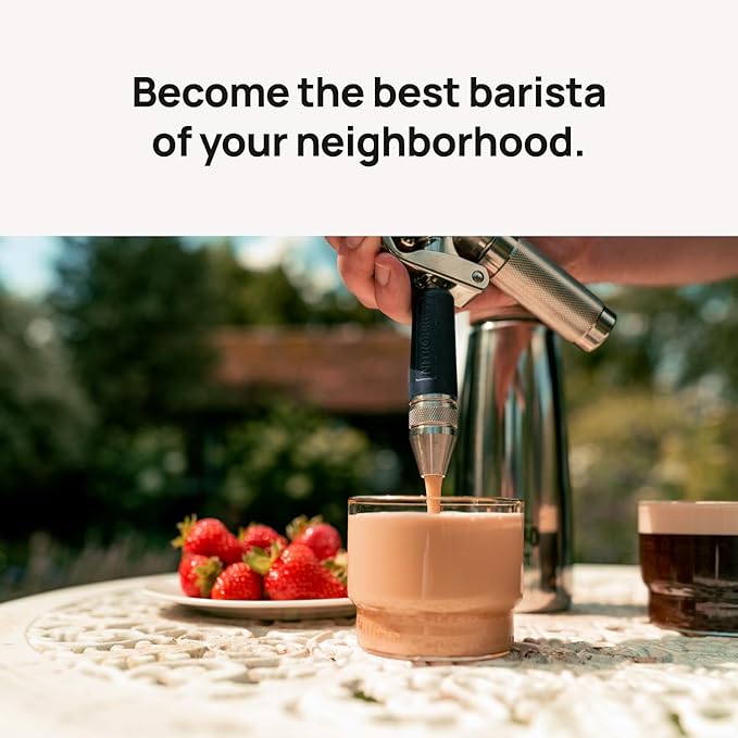 Original NitroPress - Nitro Cold Brew Coffee Maker | Portable Nitrogen Infuser for Smooth Nitro Drinks Cold Brew Cocktails &amp Tea at Home or On the Go | Uses N2 Cartridges | Stainless Steel Desig