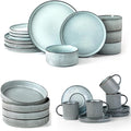 Famiware Star Dinnerware Set and Pasta Bowls with Coffee Mugs Set Service for 4 (20 Pieces) - Stoneware Dinnerware Dishes Smoky Blue