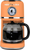 Nostalgia Classic Retro 10 Cup Coffee Maker - One-Touch Drip Brew Reusable Filter - Anti-Drip Auto Shutoff &amp Time Display - Dishwasher Safe 50 oz Carafe - Orange