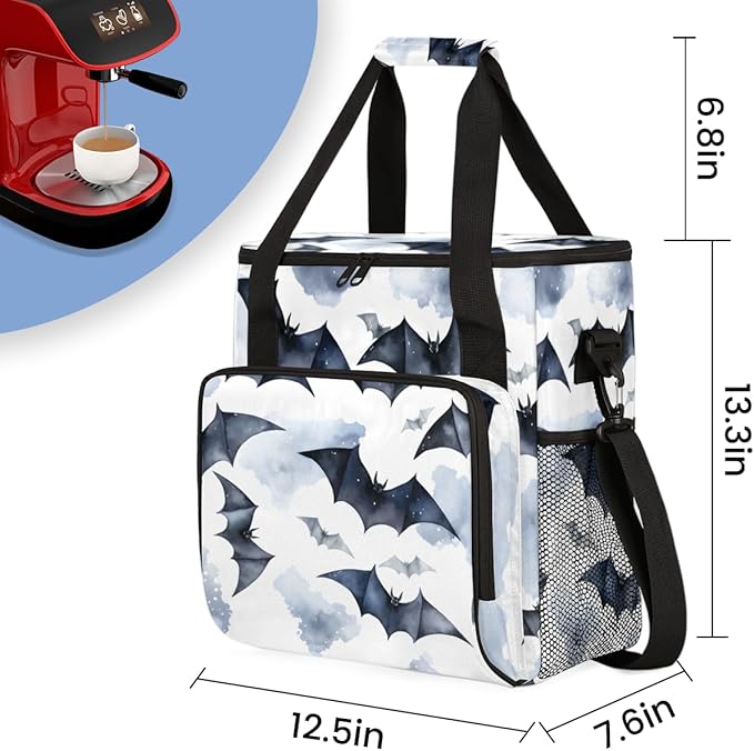 Magical Bat Coffee Maker Carrying Bag Gothic Bat Travel Storage Bag Compatible with K-Mini or K-Mini Plus Single Serve Coffee Brewer Carrying Case with Multiple Pockets &amp Shoulder Strap