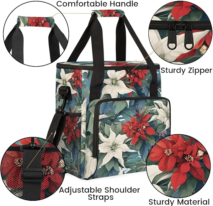 Holly Berry Flowers Coffee Maker Carrying Bag Modern Flowers Travel Storage Bag Compatible with K-Mini or K-Mini Plus Single Serve Coffee Brewer Carrying Case with Multiple Pockets &amp Shoulder St