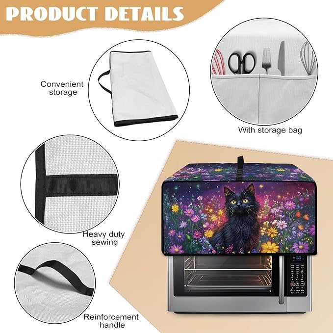 Doojoayie Black Cat Toaster Cover 8 Slice Bread Machine Cover Small Kitchen Appliance Protector Modern Modern Kitchen Decor Gift for People Who Loves to Cook
