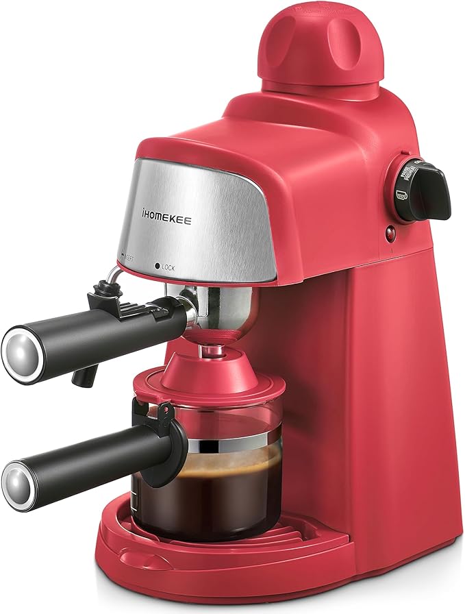 Espresso Machine 3.5Bar Espresso and Cappuccino Machine with Preheating Function 4 Cup Coffee Maker with Milk Frothing Function and Steam Wand (Red) CM6810