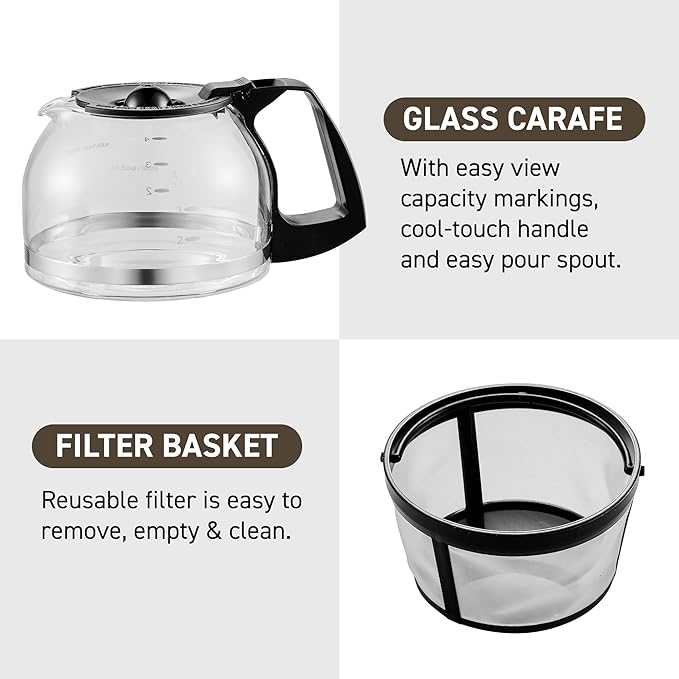 Elite Gourmet EHC-5055# Automatic Brew &amp Drip Coffee Maker with Pause N Serve Reusable Filter On/Off Switch Water Level Indicator Black