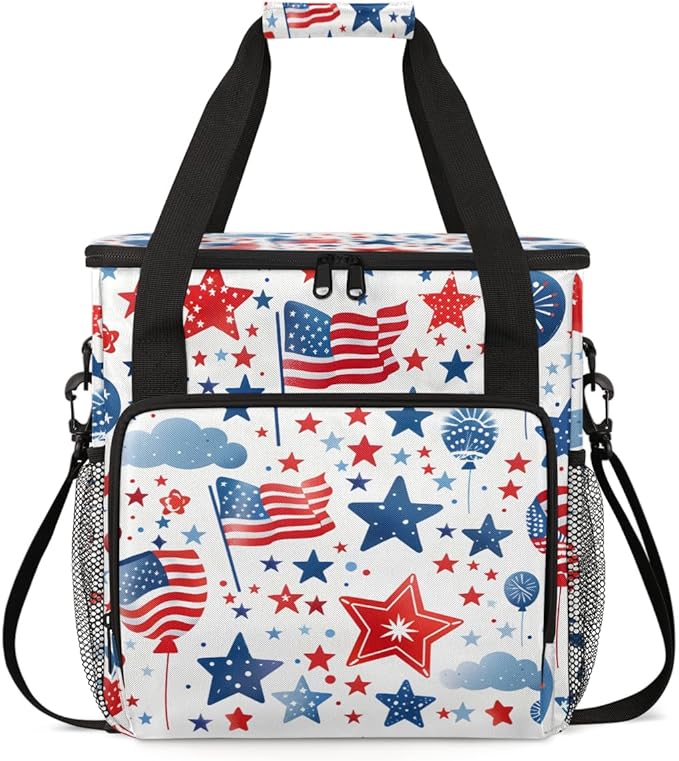 4th of JulyWaving flags Coffee Maker Carrying Bag Travel Storage Bag Compatible with K-Mini or K-Mini Plus Single Serve Coffee Brewer Carrying Case with Multiple Pockets &amp Shoulder Strap