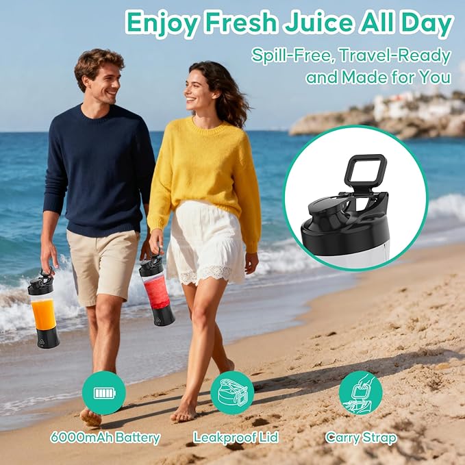 Portable Smoothie BlenderCordless Blender Bottle Electric24oz. VesselUSB-C Rechargeable portable juicer Electric Protein Shaker Bottles with Leakproof Lid Ideal for Shakes and Frozen Drinks