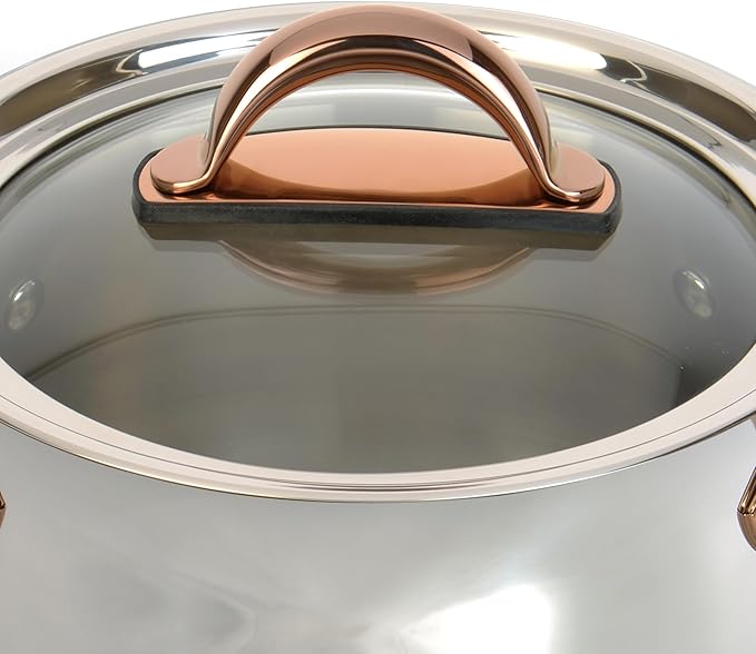 BergHOFF Ouro Gold 3Pc 18/10 Stainless Steel Steamer Set With Glass Lids Rose Gold Handle PFOA-free Induction Cooktop Ready Even Heat