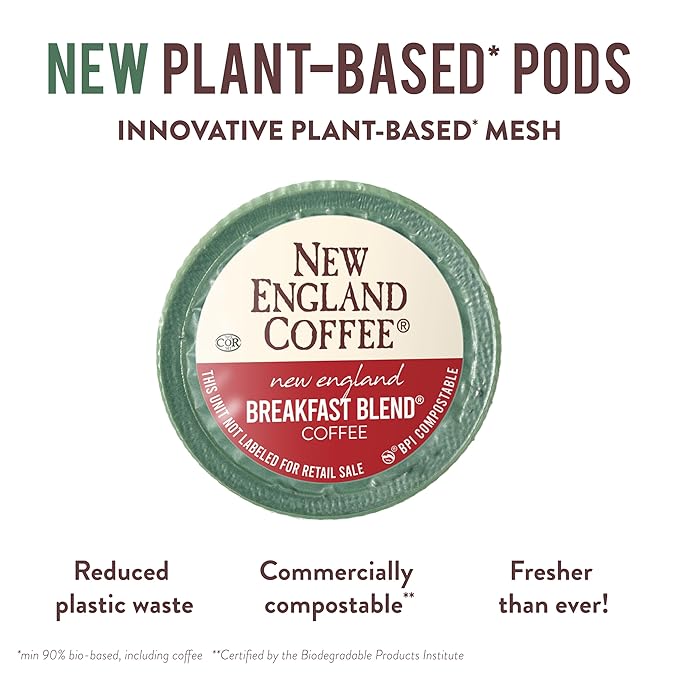 New England Coffee Breakfast Blend Medium Roast Single Serve Pods 32ct Box (Pack of 4)
