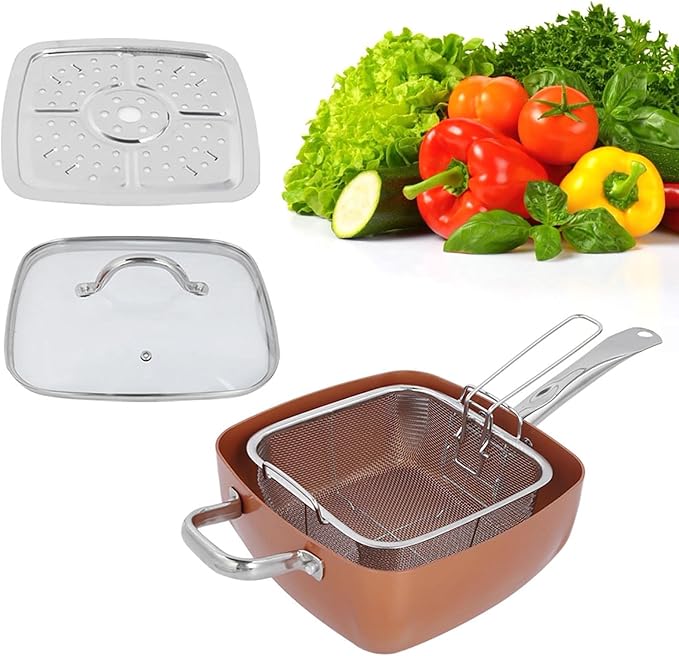 YOSOO Frying Pan 4Pcs Supplies Saucepan Stainless Steel Glass Aluminum Nonstick Square Pan Steamer Copper Set Non Stick Frying Pan Four Piece Set Cooker Pancake Saucepans #611 Yosoo8iz7d51v92