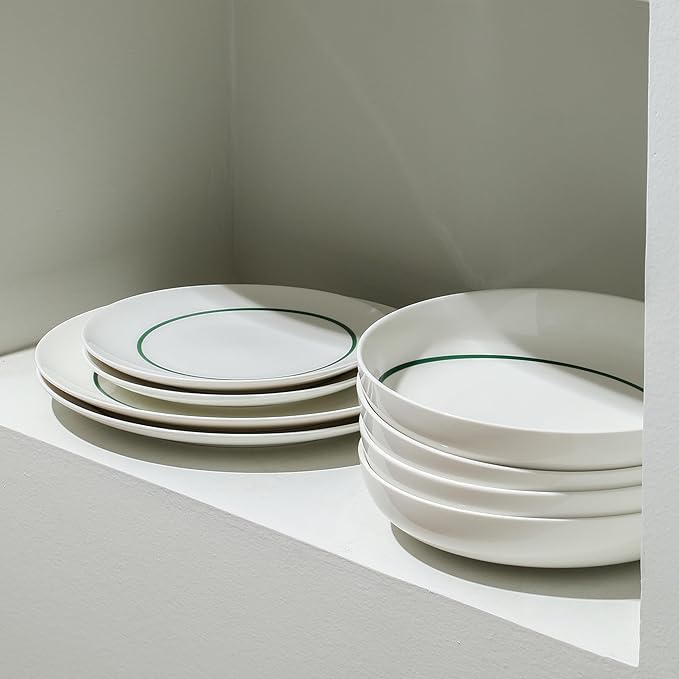 Stone Lain Luna 24-Piece Porcelain Dinnerware Set Plates and Bowls Set Dish Set for 8 Green