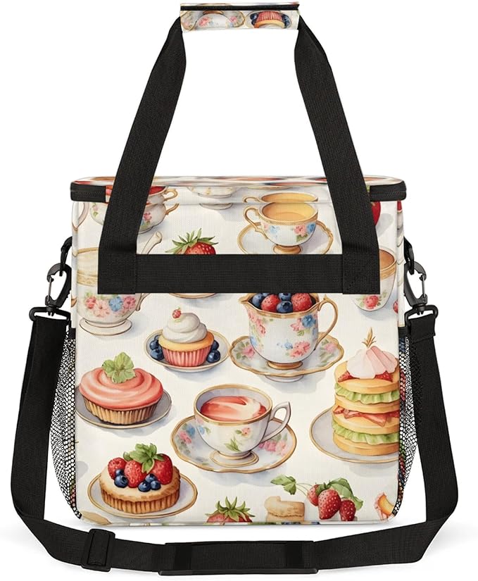 Cake Coffee Berry Coffee Maker Travel Bag for Keurig K-Mini/K-Mini Plus Insulated Waterproof Tote with Pockets Portable Single-Serve Brewer Case