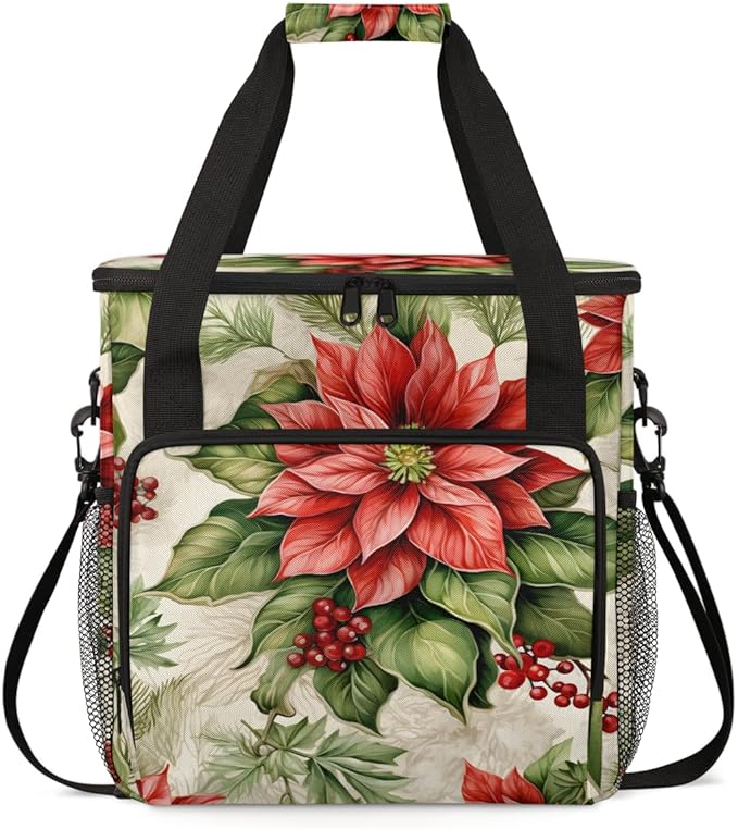 Christmas Flowers Coffee Maker Carrying Bag Abstract Flowers Travel Storage Bag Compatible with K-Mini or K-Mini Plus Single Serve Coffee Brewer Carrying Case with Multiple Pockets &amp Shoulder St