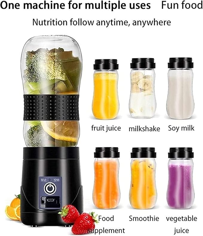 Portable Blender Personal Blender for Shakes and Smoothies Personal Size Blenders with USB Rechargeable 380ml Traveling Fruit Veggie Juicer Cup Black (Size : 1)