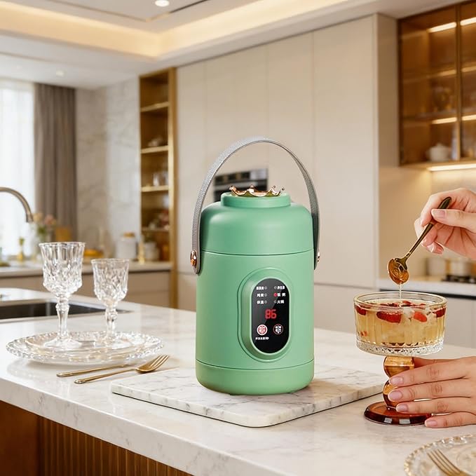 Multifunctional Health Pot Portable 500W Health Pot with Ceramic Glaze Inner Pot &amp Steamer 12-Hour Preset Slow Cooker for Rice Porridge Soup Steaming (C-Green)