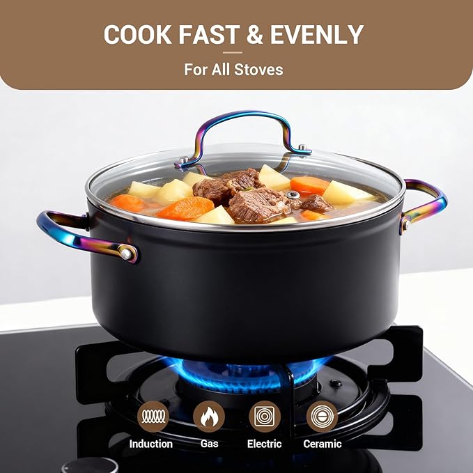 Ammeloo 17 Pcs Ceramic Cookware Set Induction Pots and Pans Set Non Stick Premium Colored Stay Cool Handle Non Toxic PFOA PFOS Free Oven Safe &amp Compatible with All Stovetops Black