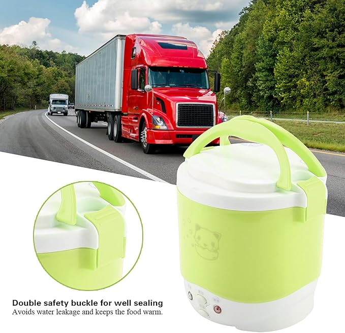 24V 140W 1L Electric Portable Multifunctional Rice Cooker Food Steamer for Trucks Easy to Carry Material with Double Safety Buckle (Green)