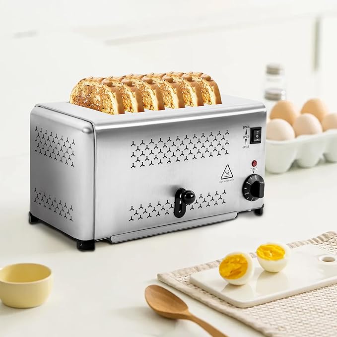 Electric 6 Slice Toaster Stainless Steel Bread Baking Machine Commercial Toaster with Crumb Tray and Adjustable Timer Bread Making Tool for Home Kitchen Restaurant Bakery (3 Modes/1650W)
