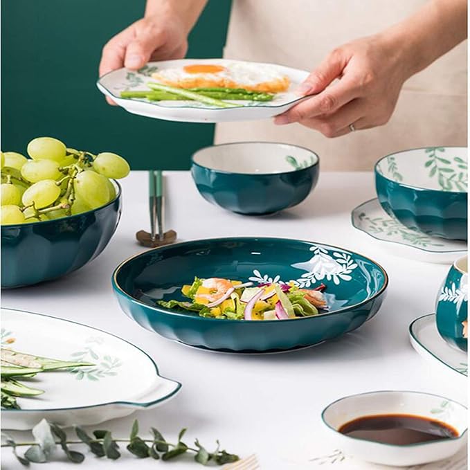 Style Dinnerware Set with Dinner Plate Dessert Plate Soup Plate Bowl Mug Service Heat Insulation and Anti Scalding Can Be Used in The Dishwasher OvenAB